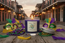 Load image into Gallery viewer, Mardi gras candle, princess and the frog candle, King cake candle
