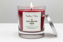 Load image into Gallery viewer, Red candle in a glass jar with a label on a white background
